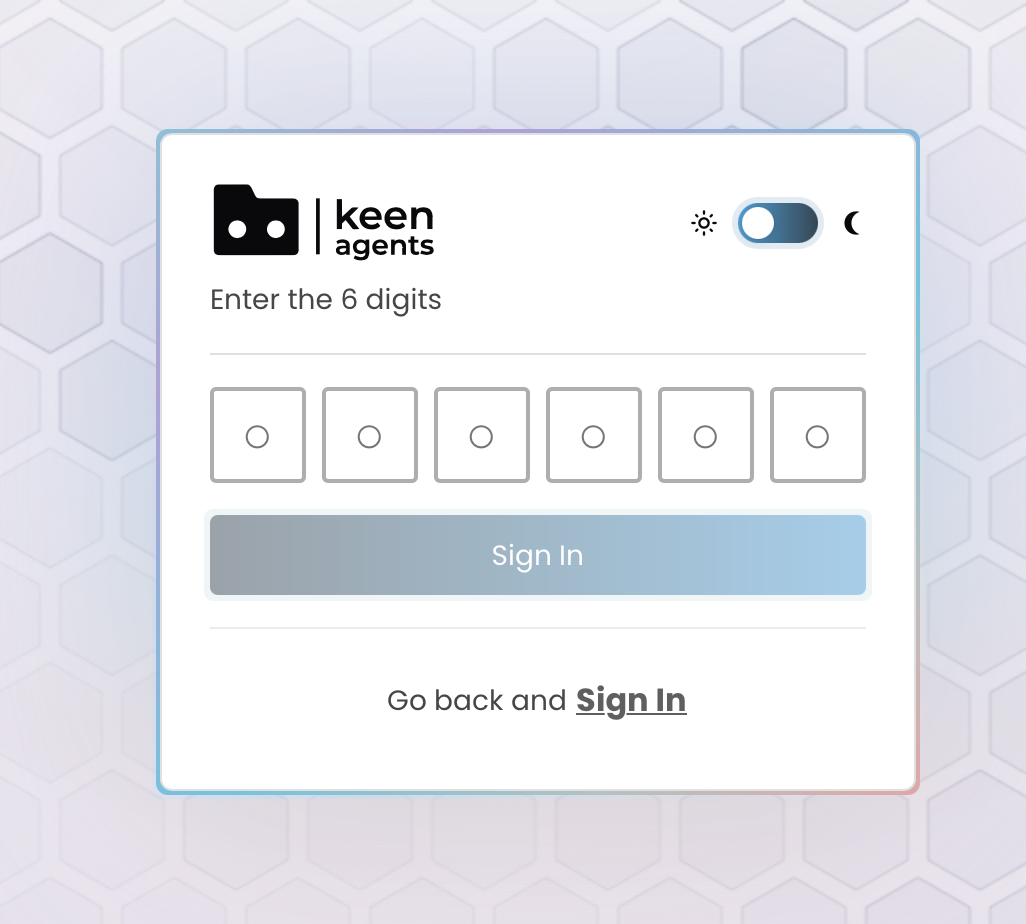 OTP entry — Enter the 6 digits, Sign In button