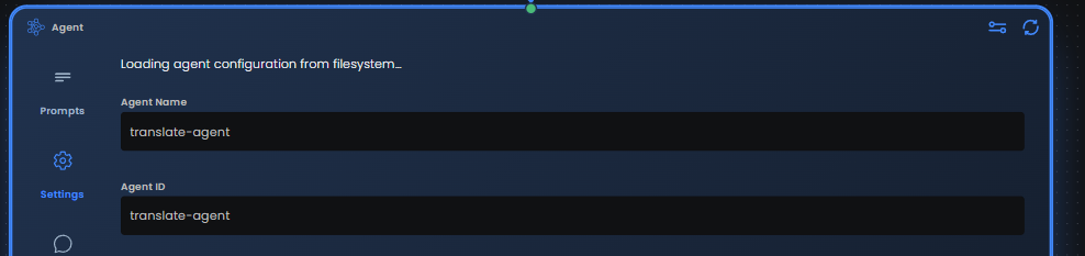 Close-up of Agent panel with Agent Name and Agent ID both set to "translate-agent"