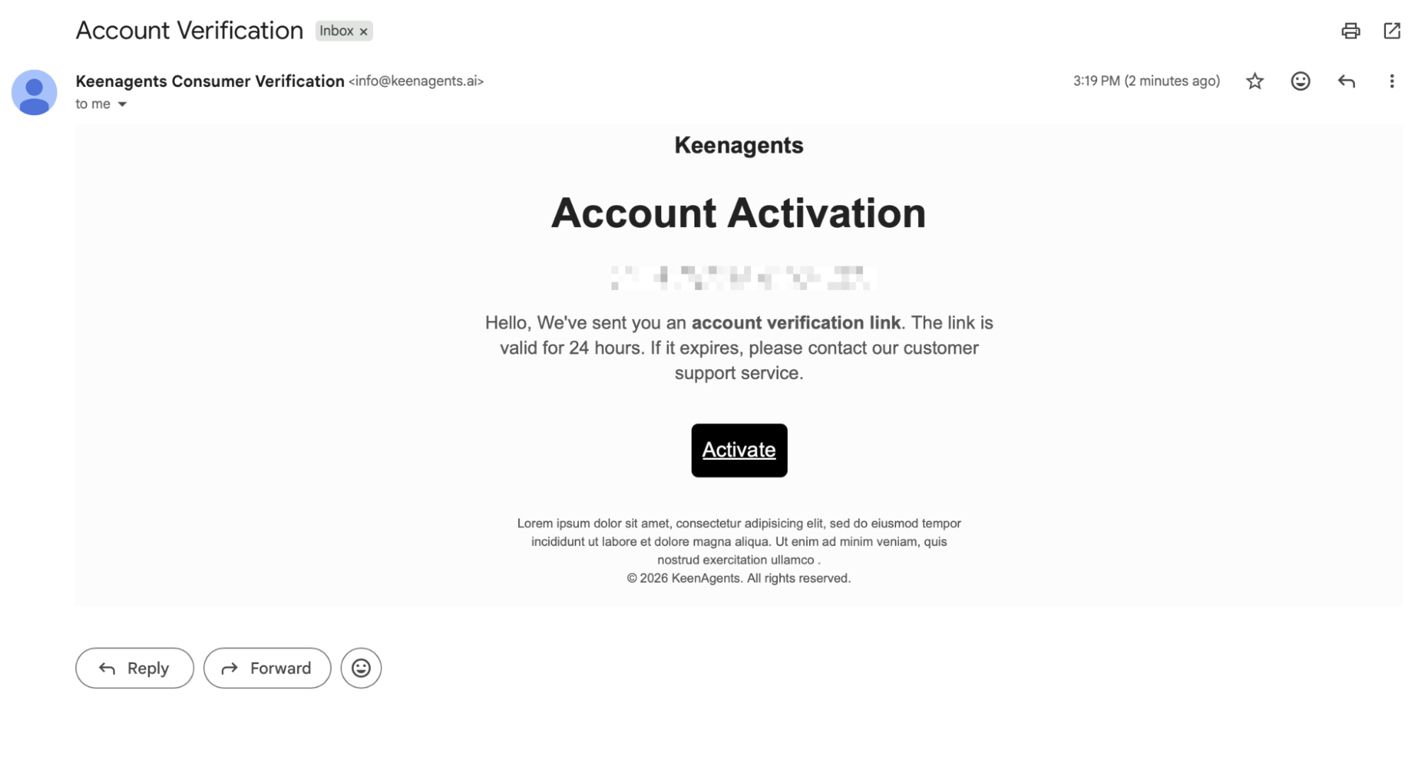 Account Verification email with Activate button