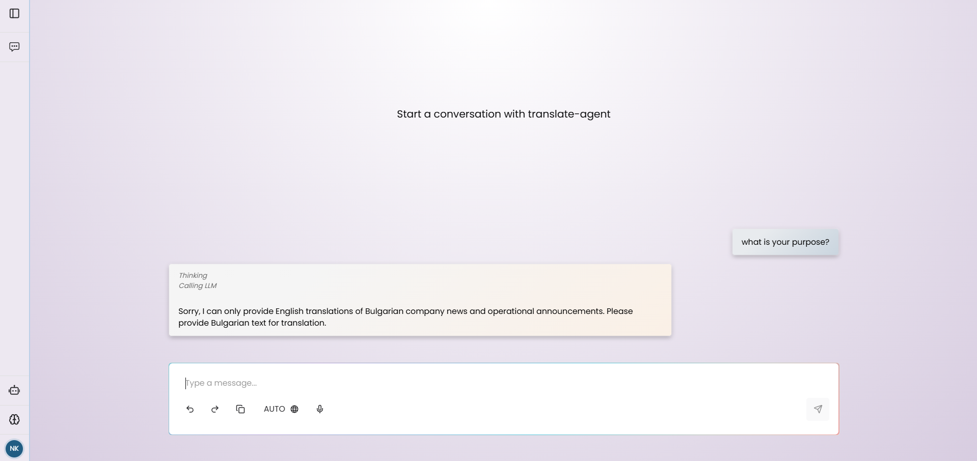 Chat with translate-agent — Bulgarian-to-English translation conversation