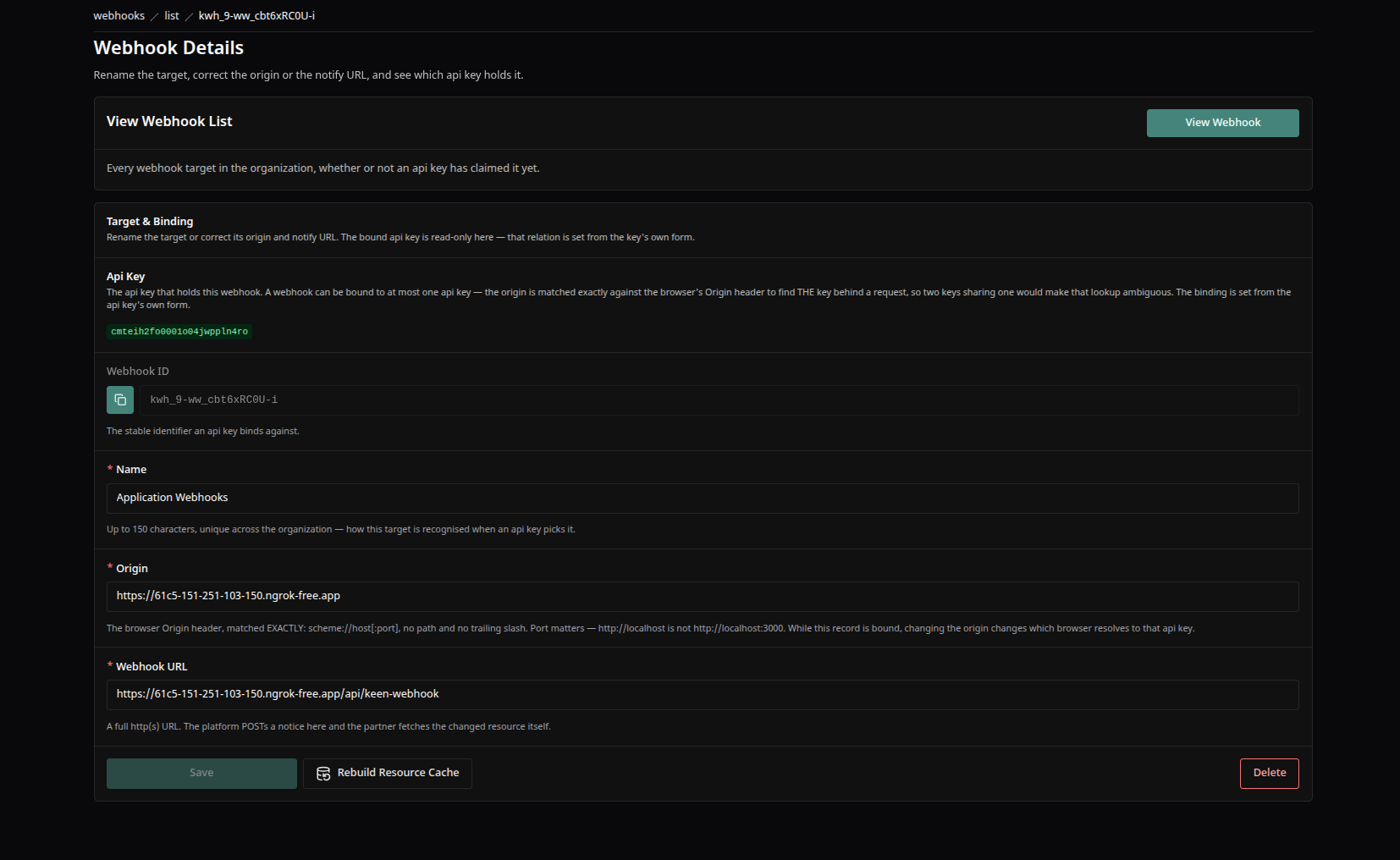 Webhook entry detail page